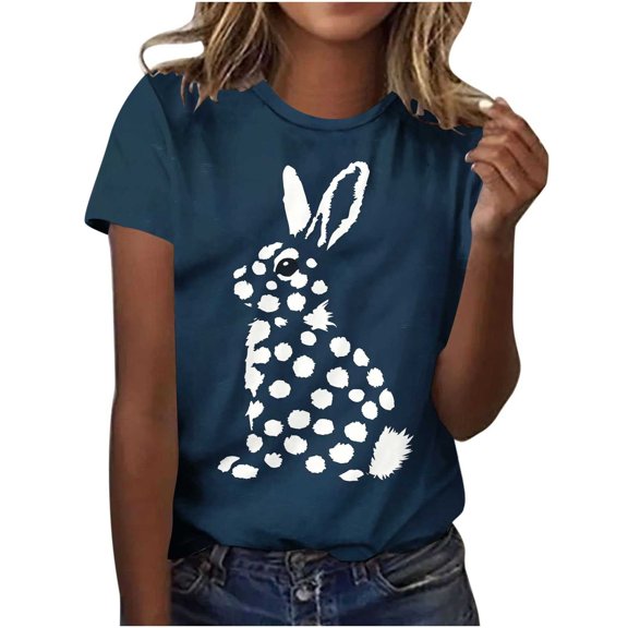 Tnhcen Women's Easter Print Short Sleeve Crewneck Blouses | Family Matching Plus Size S-5XL | Polyester Spandex Blend Basics