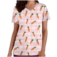 thumbnail image 1 of Tnhcen Women's Easter Print V-Neck Scrub Top, Short Sleeve Medical Workwear with Pockets, Holiday Themed Nurse Uniform, Plus Size S-2XL, 95% Polyester 5% Spandex Dobby Fabric, 1 of 6