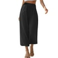 thumbnail image 1 of Tnhcen Women's Elastic Waist Wide Leg Pants 7/8 Length Casual Trousers Cotton Linen Blend S-2XL Plus Size Pocket Design Lightweight Breathable Trousers for Women, 1 of 9