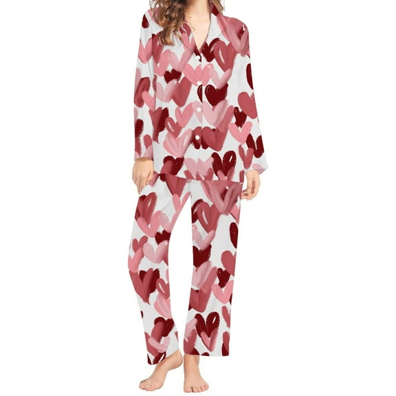 Tnhcen Women's Elegant 2 Piece Nightgown Set Valentine's Day V Neck Long Sleeve Button Down Lounge Pajama Set S-5XL