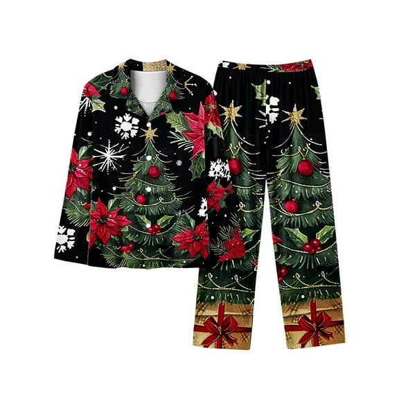 Tnhcen Women's Elegant Christmas Pajamas Soft V-Neck Button Pajama Set Ideal Nightwear Comfortable Home Clothes S-5XL