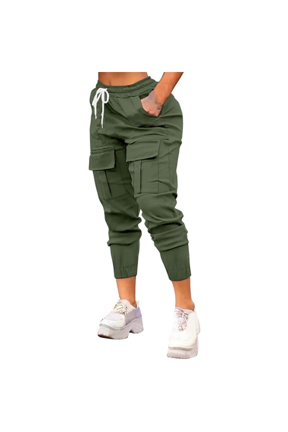 Women's Essential Skinny Cargo Pants with Elastic Ankle Cuffs - Multi-Pocket Design Stretch Waist Workout & Casual Wear S-2XL