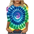 thumbnail image 1 of Tnhcen Women's Fall Colorful Print Crewneck 3/4 Sleeve Loose Fit T-Shirt - Plus Size Friendly Autumn Essential Tops S-5XL, 1 of 5