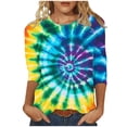 thumbnail image 1 of Tnhcen Women's Fall Colorful Print Crewneck 3/4 Sleeve Loose Fit T-Shirt - Plus Size Friendly Autumn Essential Tops S-5XL, 1 of 5