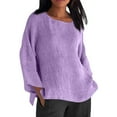 thumbnail image 1 of Tnhcen Women's Fall Cotton Linen Blend Round Neck 3/4 Sleeve Casual Shirt - Plus Size Comfortable Autumn Tops S-5XL, 1 of 6