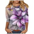 thumbnail image 1 of Tnhcen Women's Fall Fashion Floral Print 3/4 Sleeve Loose Round Neck T-Shirts - Casual Daily Oversized Tops Stretchy S-3XL, 1 of 5