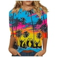 thumbnail image 1 of Tnhcen Women's Fall Hawaiian Print Crewneck 3/4 Sleeve Casual Vacation Shirts - Plus Size Friendly Tropical Tops S-3XL, 1 of 5