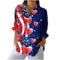 thumbnail image 1 of Tnhcen Women's Fall Independence Day Print Button-Up Shirt | Loose Fit Stretchy Comfort | Pre-Shrunk Linen-Like Tops | S-2XL, 1 of 4