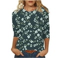 thumbnail image 1 of Tnhcen Women's Fall Vintage Floral Print Crewneck 3/4 Sleeve Loose Fit T-Shirt - Plus Size Friendly Autumn Basic Tops S-5XL, 1 of 5