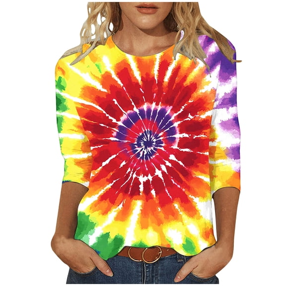 Tnhcen Women's Fall Vintage Print Crewneck 3/4 Sleeve Loose Fit T-Shirt - Plus Size Friendly Autumn Essentials S-3XL