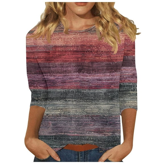 Tnhcen Women's Fall Vintage Print Crewneck 7/8 Sleeve Basic T-Shirt - Plus Size Friendly Autumn Casual Tops S-5XL