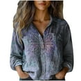 thumbnail image 1 of Tnhcen Women's Fall Vintage Print V Neck Button-Up Shirts - Loose Fit Cotton Linen Long Sleeve Blouses Plus Size Casual Basics (S-3XL), 1 of 6