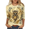 thumbnail image 1 of Tnhcen Women's Fall World Bee Day Print Crewneck 3/4 Sleeve Loose Fit T-Shirt - Plus Size Friendly Autumn Graphic Tops S-5XL, 1 of 5