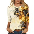 thumbnail image 1 of Tnhcen Women's Fall World Bee Day Print Crewneck 3/4 Sleeve Loose Fit T-Shirt - Plus Size Friendly Autumn Graphic Tops S-5XL, 1 of 5