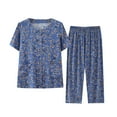 thumbnail image 1 of Tnhcen Women's Fashion Floral Print Short Sleeve Crewneck Button-Front Sleepwear Set | Loose Fit Top+Pants | XL-5XL | Soft Cotton Loungewear, 1 of 3