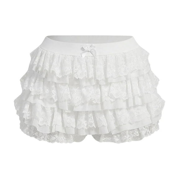 Tnhcen Women's Fashion Lace Bowknot Layered Cake Sleep Shorts - Plus Size S-XL Soft Polyester Spandex Pajama Short Skirt