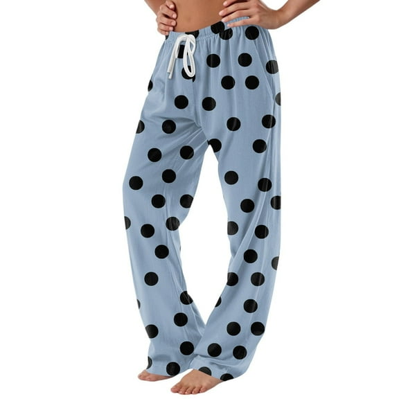 Tnhcen Women's Fashion Polka Dot Print Drawstring Pockets Loose Fit Pajama Pants with Elastic Waistband Soft Blend Comfortable Sleepwear S-3XL Multiple Colors Available