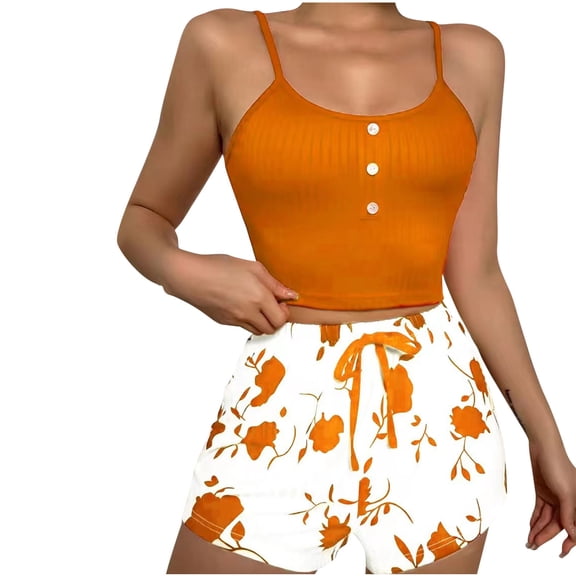 Tnhcen Women's Fashion Print Tank & Print Shorts Sleepwear Set - Casual Home Pajama for S to 2XL