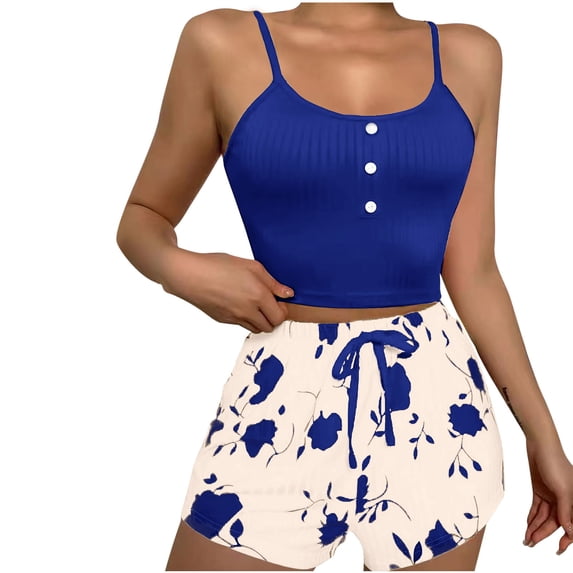 Tnhcen Women's Fashion Print Tank & Print Shorts Sleepwear Set - Casual Home Pajama for S to 2XL