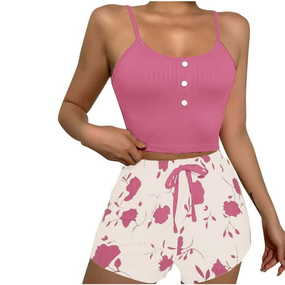 Tnhcen Women's Fashion Print Tank & Print Shorts Sleepwear Set - Casual Home Pajama for S to 2XL