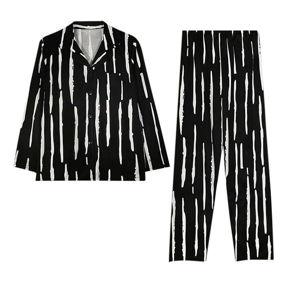 Tnhcen Women's Fashion Printed Button-Front Sleepwear Set - Long Sleeve Top with Pocket & Elastic Waist Pants (M-2XL) Plus Size Pajamas Set