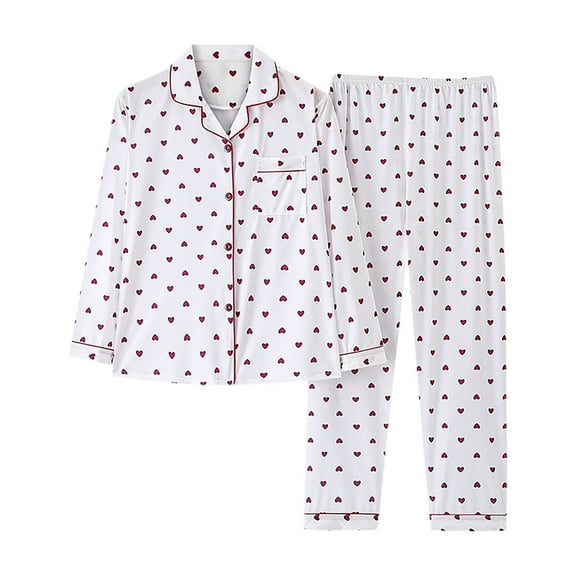 Tnhcen Women's Fashion Printed Button-Front Sleepwear Set - Long Sleeve Top with Pocket & Elastic Waist Pants (M-2XL) Plus Size Pajamas Set