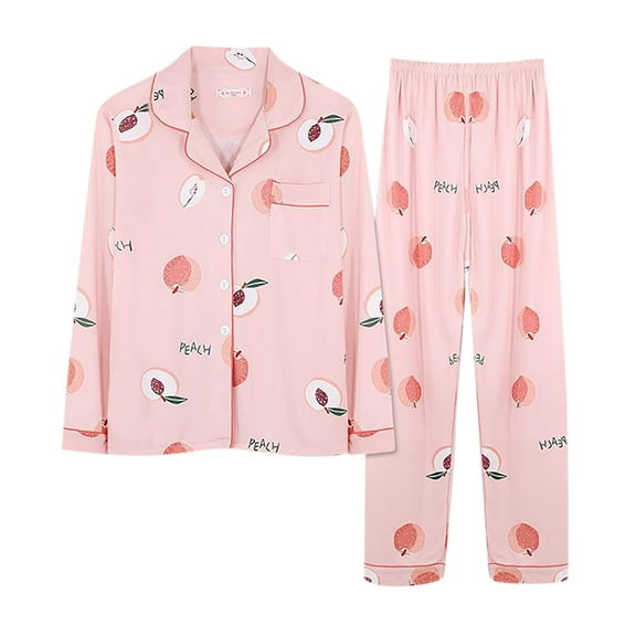 Tnhcen Women's Fashion Printed Button-Front Sleepwear Set - Long Sleeve Top with Pocket & Elastic Waist Pants (M-2XL) Plus Size Pajamas Set