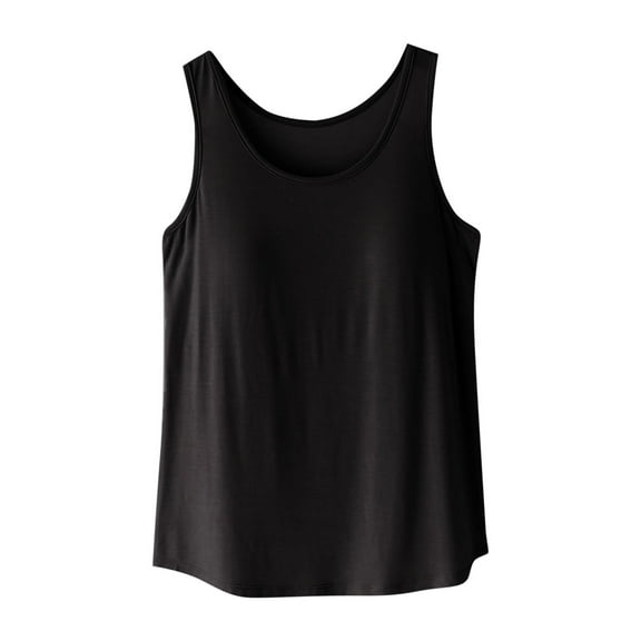 Tnhcen Women's Fashion Solid Round Neck Modal Padded Tank Cotton Polyester Blend Outerwear-Ready Sleepwear for M-2XL Slim & Chic