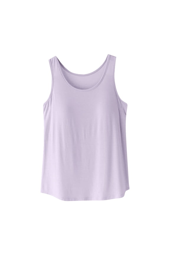 Women's Fashion Solid Round Neck Modal Padded Tank Cotton Polyester Blend Outerwear-Ready Sleepwear for M-2XL Slim & Chic