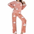 thumbnail image 1 of Tnhcen Women's Flannel Pajama Set Cute Rabbit Print Sleepwear Soft Warm Winter Pajamas Long Sleeve Pants Set S-2XL Orange, 1 of 8