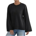 thumbnail image 1 of Tnhcen Women's Flare Sleeve Sweater Loose Fit Knit Top Soft Acrylic Pullover Round Neck Casual Wear Plus Size Comfort S-XL, 1 of 8