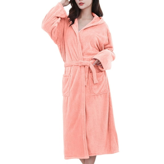 Tnhcen Women's Fleece Hooded Bathrobe - Quick-Dry Pajama Robe with Pockets Free Size Loungewear for Women | Solid Color Winter Sleepwear