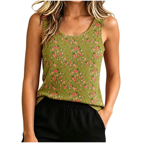 Tnhcen Women's Fleece Lined Tank Top Floral Print Thermal Underwear Sleeveless Round Neck Seamless Brushed Pajamas Warm Winter Base Layer Top M-2XL