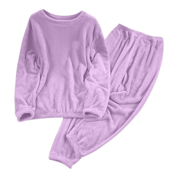 Tnhcen Women's Fleece Pajama Set S-2XL Plus Size Winter Warm Fleece Pajamas Soft Flannel Sleepwear Women's 2 - Piece Set Solid Elastic Waist Long Sleeve Top & Pants Purple