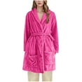 thumbnail image 1 of Tnhcen Women's Fleece Robe Plush Long Hooded Sleepwear Bathrobe Loungewear Soft Thermal Kimono Cozy Outfit with Pockets Customization Available Hot Pink, 1 of 6