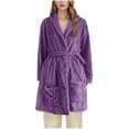 thumbnail image 1 of Tnhcen Women's Fleece Robe Plush Long Hooded Sleepwear Bathrobe Loungewear Soft Thermal Kimono Cozy Outfit with Pockets Customization Available Purple, 1 of 6
