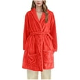 thumbnail image 1 of Tnhcen Women's Fleece Robe Plush Long Hooded Sleepwear Bathrobe Loungewear Soft Thermal Kimono Cozy Outfit with Pockets Customization Available Red, 1 of 6