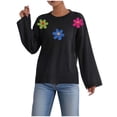 thumbnail image 1 of Tnhcen Women's Floral Embroidery Sweater Colorful Flower Knit Pullover Soft Acrylic Round Neck Top Bohemian Fall Winter Fashion Casual Chic Blouse Floral Print Sweater Women's, 1 of 6