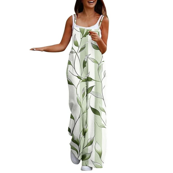 Tnhcen Women's Floral Jumpsuit - High Waisted Wide Leg Sleeveless Romper with Pockets Stretchy Casual Boho Summer Outfit for All Sizes S-3XL