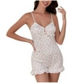 thumbnail image 1 of Tnhcen Women's Floral Print Cami Pajama Set with Built-in Bra | Seamless Strappy Romper PJs | Lightweight Lounge Wear for Women | XL sizes White Sleepwear, 1 of 4