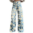 thumbnail image 1 of Tnhcen Women's Floral Print Denim Pants High Waisted Wide Leg Trousers Daisy Pattern Twill Casual Streetwear Plus Size S-5XL, 1 of 6