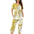 thumbnail image 1 of Tnhcen Women's Floral Print Henley Sleepwear Set - Button-Up Top Capri Pants with Side Pockets Stretchy Polyester-Spandex Loungewear (S-3XL), 1 of 5