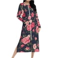 thumbnail image 1 of Tnhcen Women's Floral Print Pajama Dress with Pockets Long Sleeve Nightgown Zipper Front Sleepwear Home Lounge Dress Raglan Sleeve Double-Sided Fleece Milk Fabric S-2XL, 1 of 9