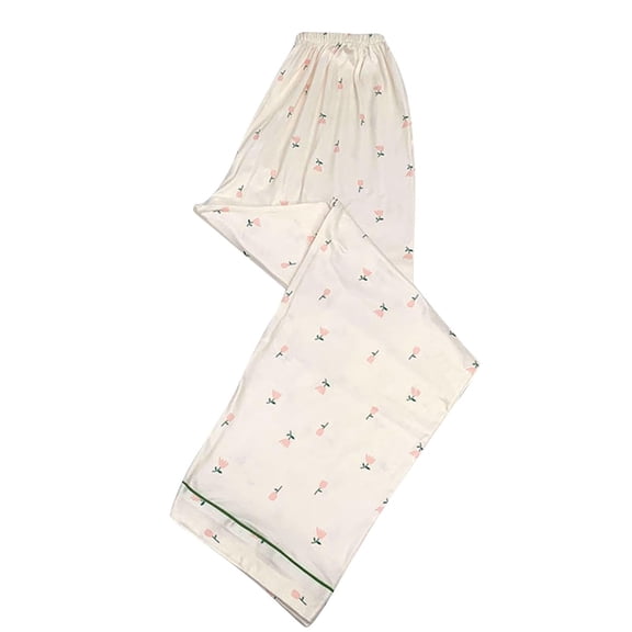 Tnhcen Women's Floral Print Pajama Pants Silky Satin Sleepwear Elastic Waist Lounge Pants Home Wear Loungewear Women's Sleepwear Gift
