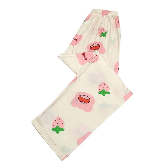 Tnhcen Women's Floral Print Pajama Pants Silky Satin Sleepwear Elastic Waist Lounge Pants Home Wear Loungewear Women's Sleepwear Gift