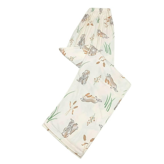 Tnhcen Women's Floral Print Pajama Pants Silky Satin Sleepwear Elastic Waist Lounge Pants Loose Fit Sleep Trousers Gift for Her M-2XL