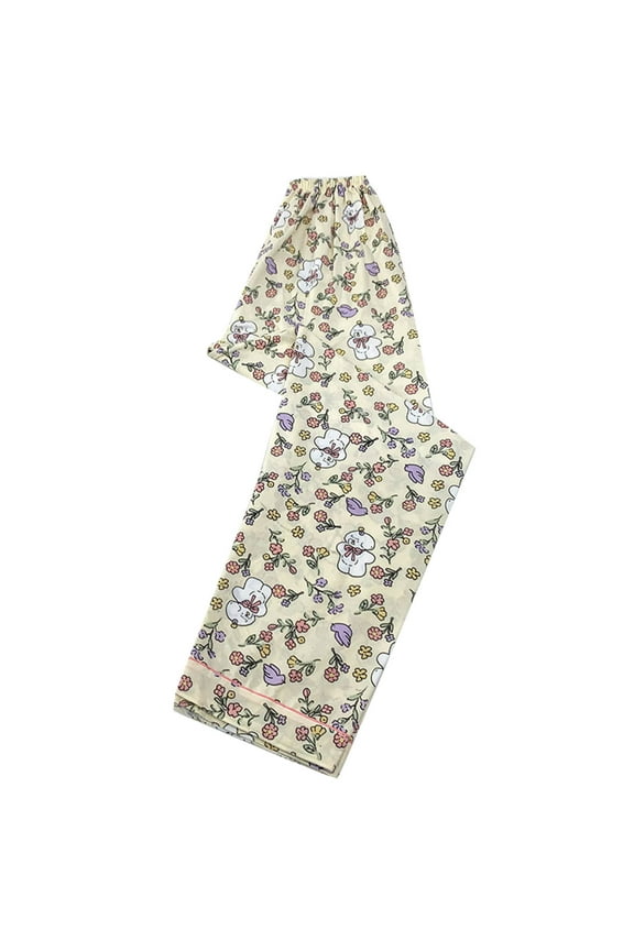 Women's Floral Print Sleep Pants Cartoon Pattern Lounge Pants Elastic Waist Pajama Bottoms Soft Home Wear Pants Cozy Winter Loungewear M-2XL