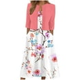 thumbnail image 1 of Tnhcen Women's Floral Print Two - Piece Dress Set 3/4 Sleeve Cardigan V - Neck Dress Casual Elegant Plus Size S - 2XL Comfortable Stretch Daytime Outfit, 1 of 9