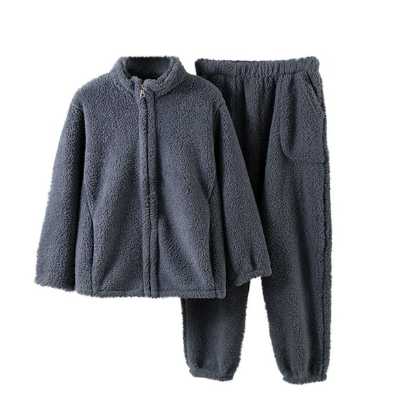 Tnhcen Women's Fluffy Coral Fleece Pajama Set - Winter Warmth Zipper Closure Plus Size Sleepwear with Pockets Soft Cozy Lounge Wear for Women M-3XL for Cold Nights