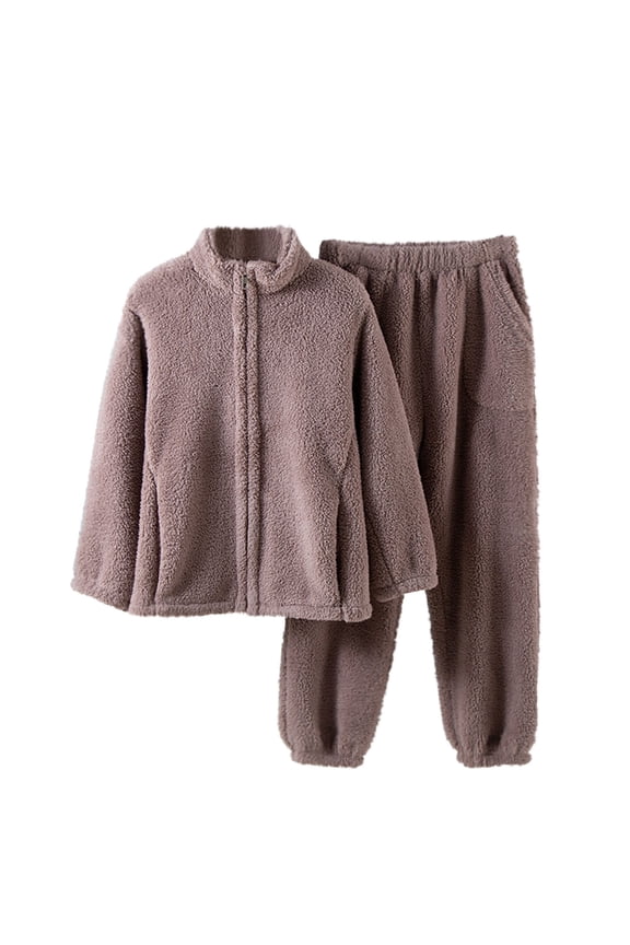 Women's Fluffy Coral Fleece Pajama Set - Winter Warmth Zipper Closure Plus Size Sleepwear with Pockets Soft Cozy Lounge Wear for Women M-3XL for Cold Nights